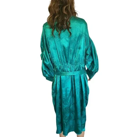 City Chic Polyester Amalia Dress XXL 24 Greenstone Palm Print V-Neck Long Sleeve - Picture 4 of 16